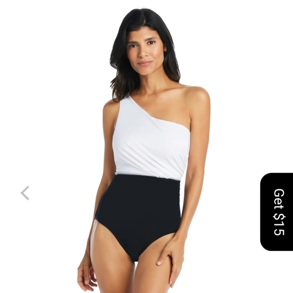 Solid Essentials Draped One Shoulder One Piece Tummy Control Swimsuit
